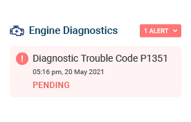 Engine Diagnostics Alert with trouble code and status - Pending